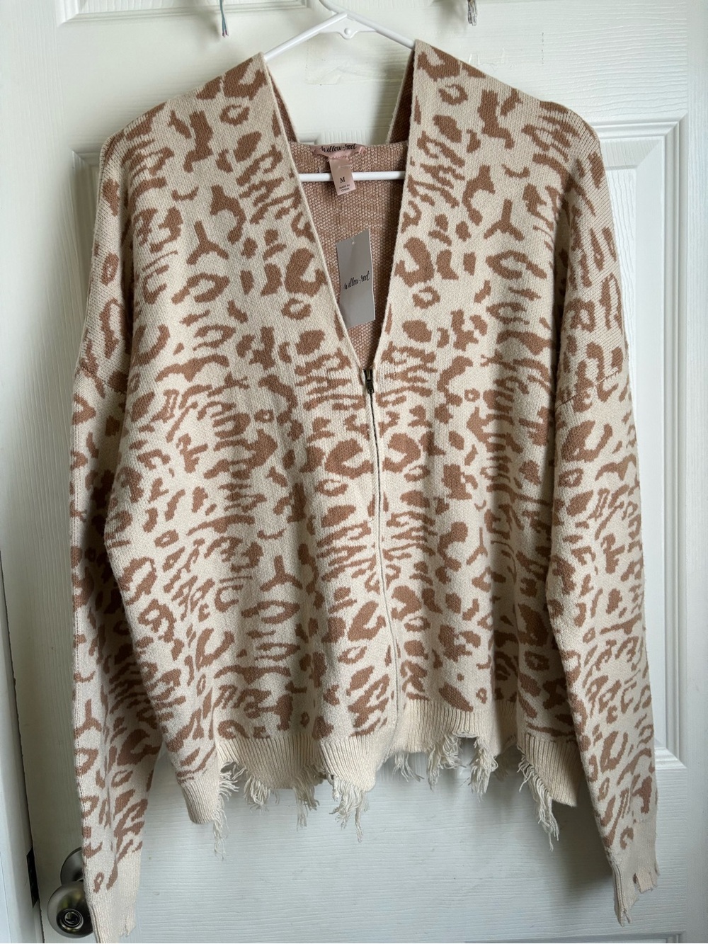 Willow Cream and Tan Leopard Print V-Neck Sweater